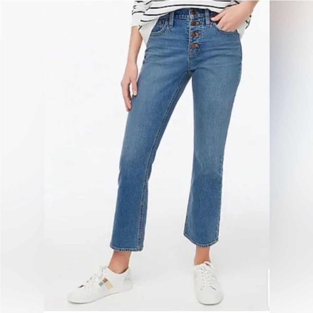 J. Crew Mid-Rise Crop Flare Jeans Size 28 Medium Wash Button Fly BF856